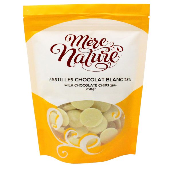pastilles de chocolat au lait blanc 28 % (mère nature)
