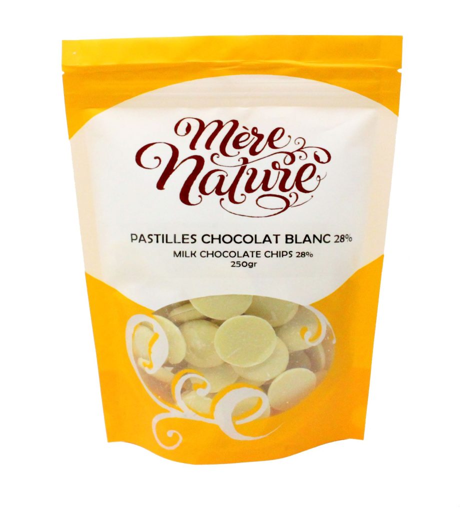 pastilles de chocolat au lait blanc 28 % (mère nature)